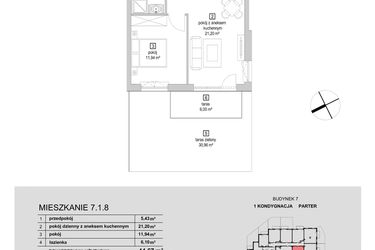 Rzut - Mieszkanie na sprzedaż 2 pokoje o powierzchni 44,67 m² - numer 7.1.8 w Osiedle Przyjemne IV
