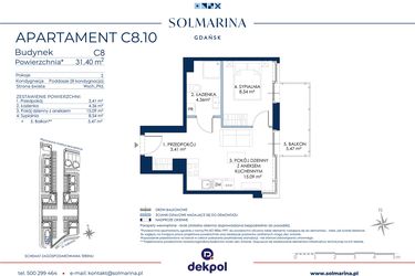 Rzut - Mieszkanie na sprzedaż 2 pokoje o powierzchni 31,4 m² - numer C8.10 w Sol Marina etap III