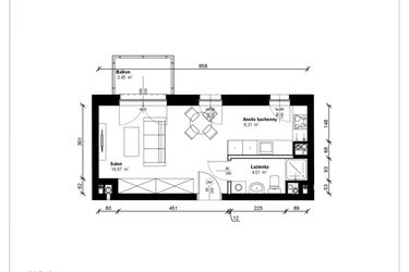 Rzut - Mieszkanie na sprzedaż 1 pokój o powierzchni 29,53 m² - numer B.1.25.1k w ATRIUM