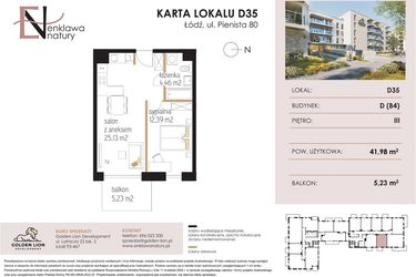 Rzut - Mieszkanie na sprzedaż 2 pokoje o powierzchni 41,98 m² - numer D35 w Enklawa Natury