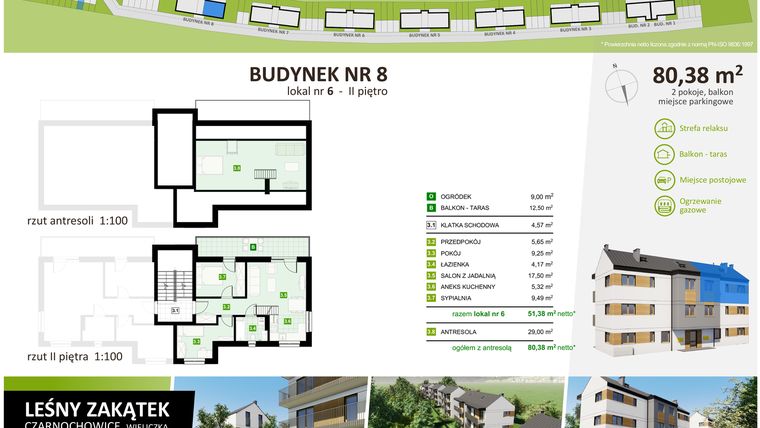 Rzut - Mieszkanie na sprzedaż 3 pokoje o powierzchni 51,38 m² - numer 8.6 w CZARNOCHOWICE " LEŚNY ZAKĄTEK"
