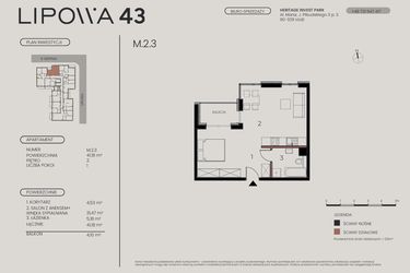 Rzut - Mieszkanie na sprzedaż 1 pokój o powierzchni 41,18 m² - numer M.2.3 w Lipowa 43