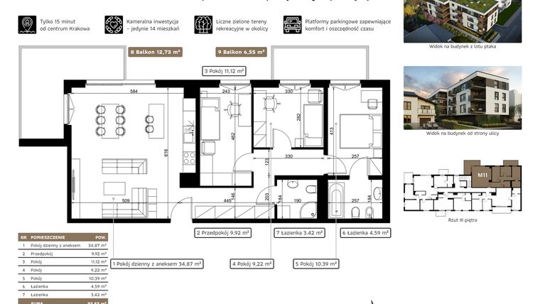 Rzut - Mieszkanie na sprzedaż 4 pokoje o powierzchni 83,53 m² - numer M11 w Dolnomłyńska 5