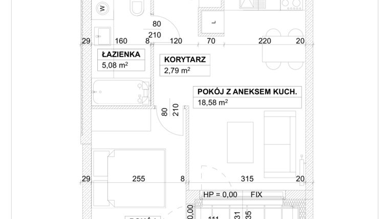 Rzut - Mieszkanie na sprzedaż 2 pokoje o powierzchni 36,05 m² - numer A/0/10 w Na Podgórniku 2