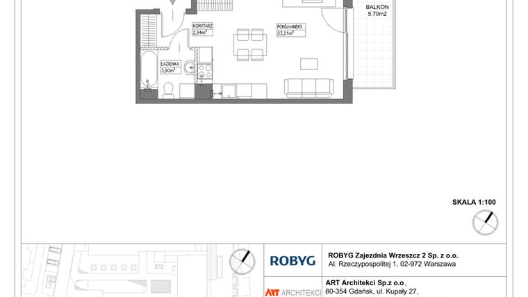 Rzut - Mieszkanie na sprzedaż 1 pokój o powierzchni 30,06 m² - numer E.5M22 w Nowa Wałowa bud. E