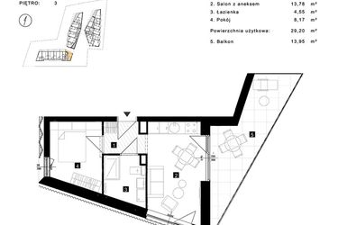 Rzut - Mieszkanie na sprzedaż 2 pokoje o powierzchni 29,2 m² - numer A.3.26 w Cisha Apartamenty Dziwnów