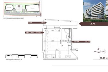Rzut - Mieszkanie na sprzedaż 1 pokój o powierzchni 19,91 m² - numer L.B.7.5 w Royal Studios Smart Apartments etap 2