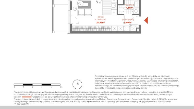 Rzut - Mieszkanie na sprzedaż 1 pokój o powierzchni 29,63 m² - numer F.03.07 w Pierwsza Dzielnica - etap III