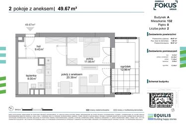 Rzut - Mieszkanie na sprzedaż 2 pokoje o powierzchni 49,67 m² - numer 132 w Osiedle Fokus Ursus