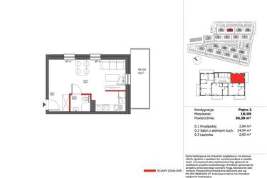 Rzut - Mieszkanie na sprzedaż 1 pokój o powierzchni 30,38 m² - numer 1B/09 w Panorama Ślężańska