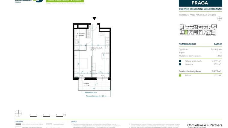 Rzut - Mieszkanie na sprzedaż 1 pokój o powierzchni 38,72 m² - numer AA0503 w Neo Praga