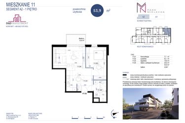 Rzut - Mieszkanie na sprzedaż 1 pokój o powierzchni 53,9 m² - numer A2-11 w Park Mielecka