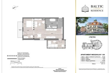 Rzut - Mieszkanie na sprzedaż 3 pokoje o powierzchni 67,32 m² - numer 1.08 w Baltic Luxury Residence