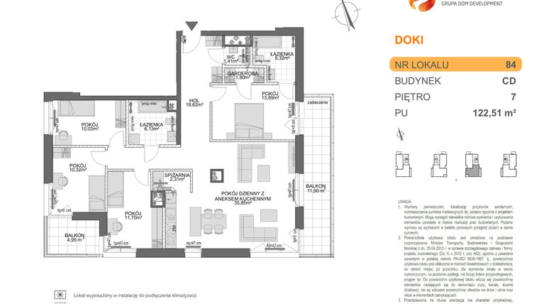 Rzut - Mieszkanie na sprzedaż 5 pokoi o powierzchni 122,51 m² - numer CD.84 w DOKI Living