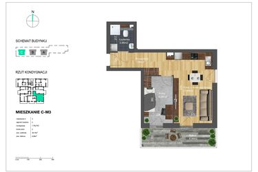 Rzut - Mieszkanie na sprzedaż 2 pokoje o powierzchni 38,19 m² - numer C-M3 w Bunscha Park 4.0