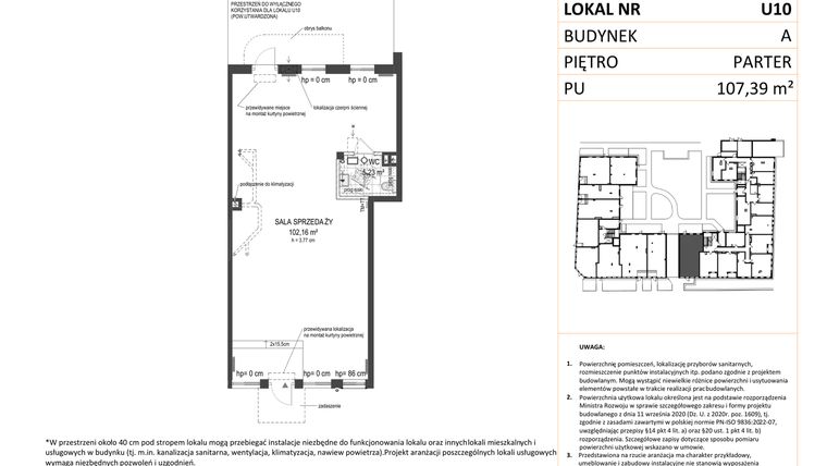 Rzut - Lokal użytkowy na sprzedaż 1 pokój o powierzchni 107,39 m² - numer 10 w Esencja