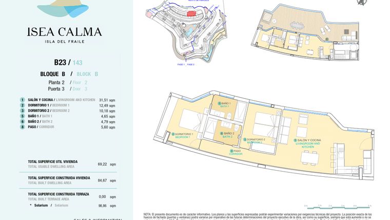 Rzut - Mieszkanie na sprzedaż 2 pokoje o powierzchni 84 m² - numer CAV-MS-5136 w Isea Calma - Aguilas