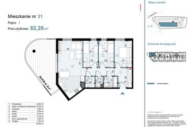 Rzut - Mieszkanie na sprzedaż 4 pokoje o powierzchni 82,26 m² - numer 31 w Medyków 32