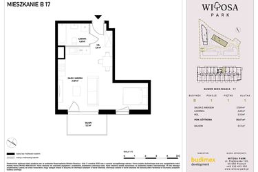 Rzut - Mieszkanie na sprzedaż 1 pokój o powierzchni 35,47 m² - numer B17 w Witosa Park