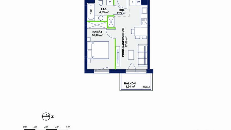 Rzut - Mieszkanie na sprzedaż 2 pokoje o powierzchni 34,08 m² - numer 07 w Wolne Miasto etap VII