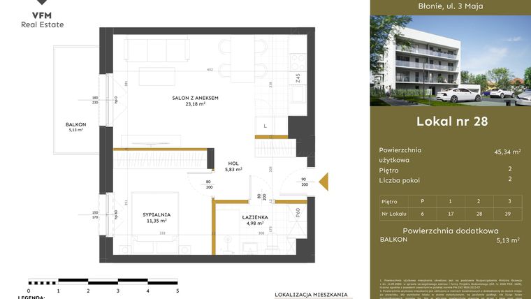 Rzut - Mieszkanie na sprzedaż 2 pokoje o powierzchni 45,34 m² - numer 28 w Apartamenty 3 Maja