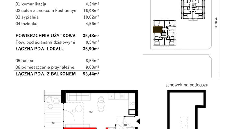 Rzut - Mieszkanie na sprzedaż 2 pokoje o powierzchni 40,69 m² - numer M26 w SUNDAY Resort Ustronie Morskie II