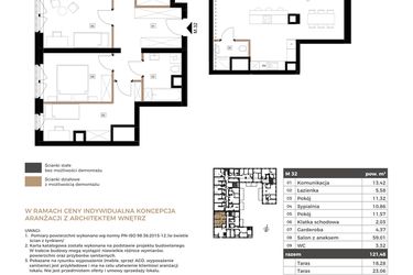 Rzut - Mieszkanie na sprzedaż 4 pokoje o powierzchni 121,48 m² - numer M32 w Apartamenty Królewska Huta