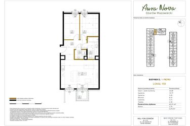 Rzut - Mieszkanie na sprzedaż 3 pokoje o powierzchni 64,61 m² - numer 159 w Aura Nova etap II