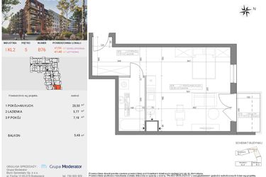 Rzut - Mieszkanie na sprzedaż 1 pokój o powierzchni 41,46 m² - numer I-B76 w Industria etap I-B