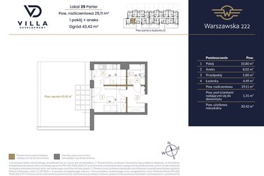 Rzut - Mieszkanie na sprzedaż 1 pokój o powierzchni 29,11 m² - numer 39 w Warszawska 222 bud. D