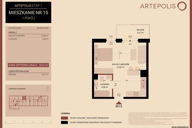 Rzut - Mieszkanie na sprzedaż 1 pokój o powierzchni 32,21 m² - numer 02.MB15 w Artepolis