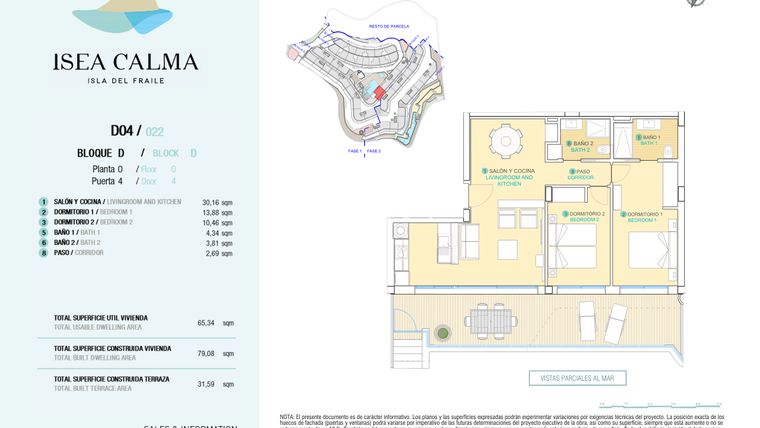 Rzut - Mieszkanie na sprzedaż 2 pokoje o powierzchni 79 m² - numer CAV-MS-5124 w Isea Calma - Aguilas