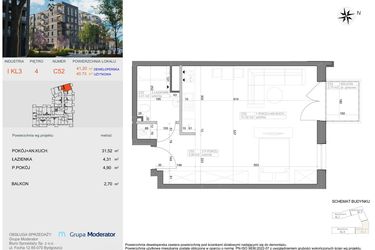 Rzut - Mieszkanie na sprzedaż 1 pokój o powierzchni 40,73 m² - numer I-C52 w Industria etap I-D