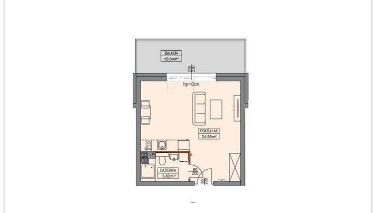 Rzut - Mieszkanie na sprzedaż 1 pokój o powierzchni 28,59 m² - numer B3.1.7.1a w Stegna Park II