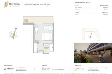 Rzut - Mieszkanie na sprzedaż 1 pokój o powierzchni 31,14 m² - numer H.2.45 w Harmony Resort