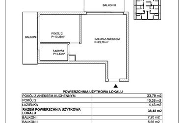 Rzut - Mieszkanie na sprzedaż 2 pokoje o powierzchni 38,48 m² - numer M15 w SUNDAY Resort Ustronie Morskie II
