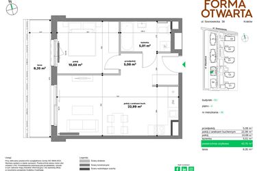 Rzut - Mieszkanie na sprzedaż 2 pokoje o powierzchni 43,76 m² - numer B1-36 w Forma Otwarta etap II