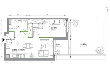 Rzut - Mieszkanie na sprzedaż 2 pokoje o powierzchni 41,07 m² - numer 1/A/1/5 w Sochaczewska Vita
