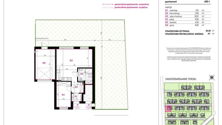 Rzut - Mieszkanie na sprzedaż 2 pokoje o powierzchni 62,4 m² - numer A19-1 w Aleja Kwitnącej Wiśni