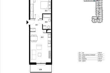 Rzut - Mieszkanie na sprzedaż 2 pokoje o powierzchni 49,03 m² - numer C3.22 w Osiedle Mozaika