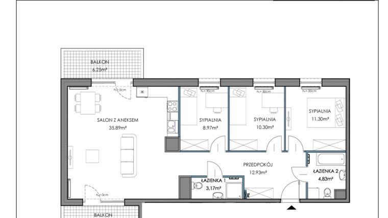 Rzut - Mieszkanie na sprzedaż 4 pokoje o powierzchni 87,22 m² - numer 1E.12B w Osiedle Horizon
