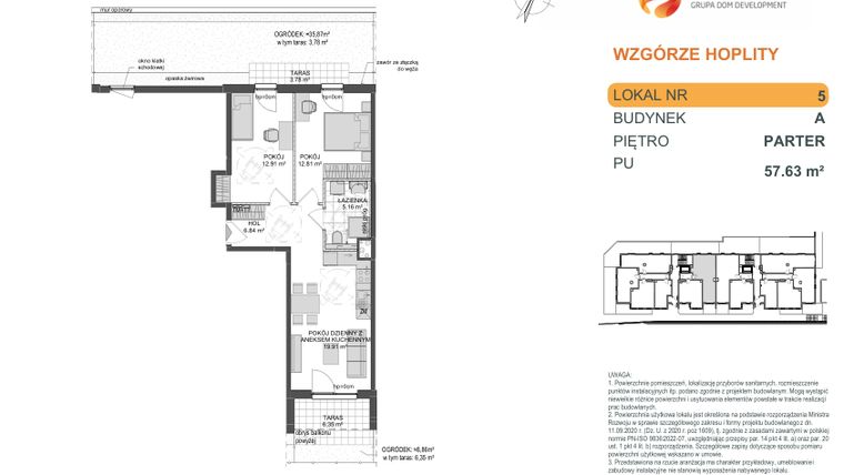 Rzut - Mieszkanie na sprzedaż 3 pokoje o powierzchni 57,63 m² - numer 1_1_A_0_5 w Wzgórze Hoplity