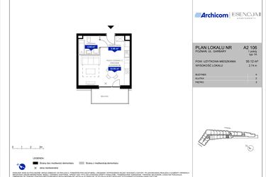 Rzut - Mieszkanie na sprzedaż 1 pokój o powierzchni 30,12 m² - numer A2.106 w Apartamenty Esencja II