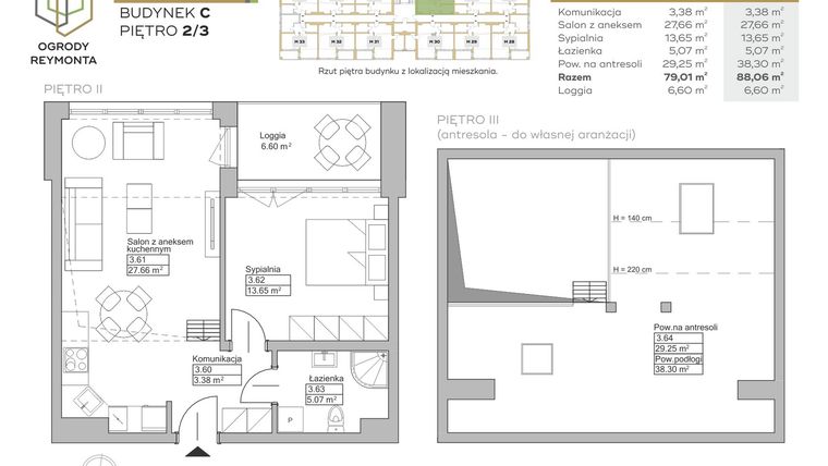 Rzut - Mieszkanie na sprzedaż 2 pokoje o powierzchni 79,01 m² - numer M25 w Ogrody Reymonta