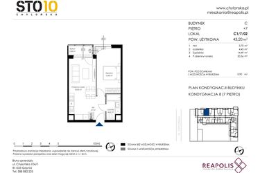 Rzut - Mieszkanie na sprzedaż 2 pokoje o powierzchni 43,2 m² - numer C1/7/02 w Chylońska STO10 etap III