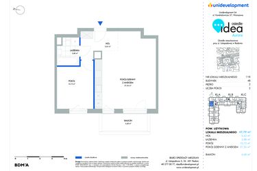 Rzut - Mieszkanie na sprzedaż 2 pokoje o powierzchni 47,8 m² - numer 118.4B w Osiedle Idea Aurora