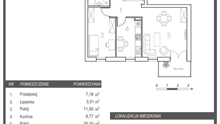 Rzut - Mieszkanie na sprzedaż 2 pokoje o powierzchni 53,22 m² - numer 30 w Leszczyńskiego 32