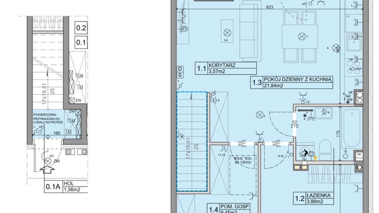 Rzut - Mieszkanie na sprzedaż 3 pokoje o powierzchni 56,07 m² - numer 12 w Manufaktura Marki 2