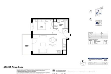 Rzut - Mieszkanie na sprzedaż 2 pokoje o powierzchni 40,68 m² - numer AA0202 w NU3 Warszawa Wola