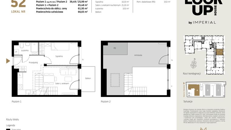 Rzut - Mieszkanie na sprzedaż 2 pokoje o powierzchni 65,48 m² - numer A.52 w Look Up House